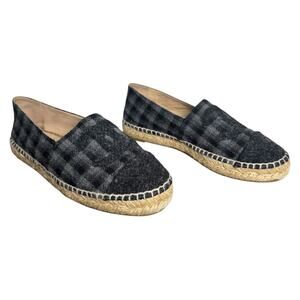 Chanel Flannel CC Espadrilles Dark Gray Black Plaid Size 37 EU, 7 US